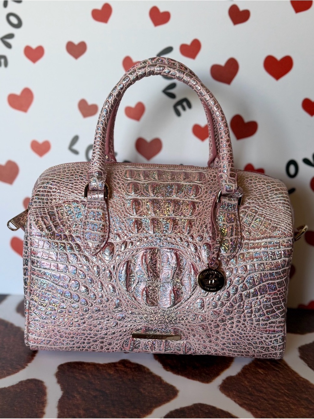Brahmin Pixie Dust Stacy Satchel Limited Edition Pink Sparkle EUC FIRM - Picture 13 of 16
